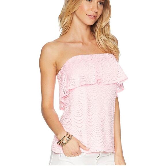 Lilly Pulitzer Wiley Tube Top in Coral Reef Tint Pink, Size Small | Lace Summer - Picture 8 of 11
